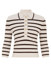 Load image into Gallery viewer, Zimmermann - Illuminate Stripe Polo Knit Top - Cream/Chocolate  - 1
