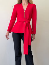 Load image into Gallery viewer, Scanlan Theodore - Crepe Knit Zip Front LS Top w Belt- Red - L
