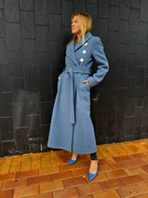 Load image into Gallery viewer, Camilla and Marc - Asymmetrical Collar Coat w belt &amp; white Buttons - Slate Blue - 8
