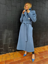 Load image into Gallery viewer, Camilla and Marc - Asymmetrical Collar Coat w belt &amp; white Buttons - Slate Blue - 8
