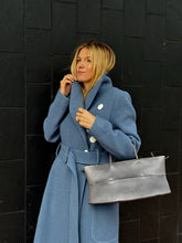 Load image into Gallery viewer, Camilla and Marc - Asymmetrical Collar Coat w belt &amp; white Buttons - Slate Blue - 8
