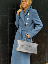 Load image into Gallery viewer, Camilla and Marc - Asymmetrical Collar Coat w belt &amp; white Buttons - Slate Blue - 8
