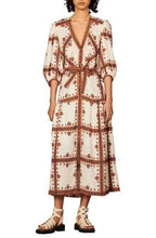 Load image into Gallery viewer, Sandro - Rehane Border Print Belted Midi Dress - White - 34 - RRP$595
