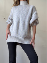 Load image into Gallery viewer, Staud - Oversized Cotton Blend High Neck Jumper - Grey/ Pink - S
