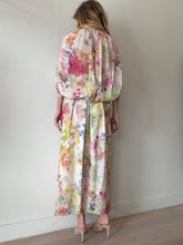 Load image into Gallery viewer, Carla Zampatti - Chiffon Draped Back Midi Dress - Ivory w FloralPink/Green Floral  - 10
