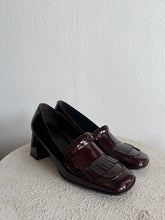 Load image into Gallery viewer, Husk - Tasselled Court Shoe w Block Heel - Patent Deep Burgundy - 39 - RRP$599
