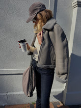 Load image into Gallery viewer, Fendi - Leather/Shearling Aviator Jacket - Grey - 40 - RRP$11,200
