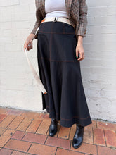 Load image into Gallery viewer, Lee Matthews - Aline Midi Skirt w Contrast Stitching &amp; Belt- Black - 2
