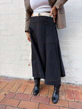 Load image into Gallery viewer, Lee Matthews - Aline Midi Skirt w Contrast Stitching &amp; Belt- Black - 2
