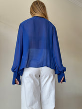 Load image into Gallery viewer, Carla Zampatti - Sheer LS Pussy Bow Shirt - Blue - 14
