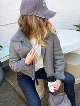 Load image into Gallery viewer, Fendi - Leather/Shearling Aviator Jacket - Grey - 40 - RRP$11,200
