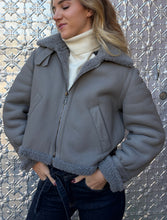Load image into Gallery viewer, Fendi - Leather/Shearling Aviator Jacket - Grey - 40 - RRP$11,200
