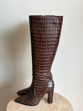 Load image into Gallery viewer, Tony Bianco - Lucille Knee High Point Toe Boots- Chocolate Brown Croc - 6
