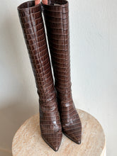 Load image into Gallery viewer, Tony Bianco - Lucille Knee High Point Toe Boots- Chocolate Brown Croc - 6
