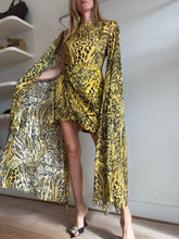 Load image into Gallery viewer, Alex Perry - Silk Animal Print Mini Dress w Draped Sleeves  - Yellow - 10
