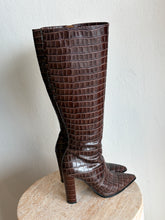Load image into Gallery viewer, Tony Bianco - Lucille Knee High Point Toe Boots- Chocolate Brown Croc - 6
