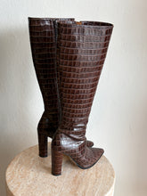 Load image into Gallery viewer, Tony Bianco - Lucille Knee High Point Toe Boots- Chocolate Brown Croc - 6
