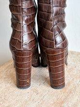 Load image into Gallery viewer, Tony Bianco - Lucille Knee High Point Toe Boots- Chocolate Brown Croc - 6
