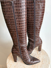 Load image into Gallery viewer, Tony Bianco - Lucille Knee High Point Toe Boots- Chocolate Brown Croc - 6

