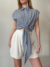 Load image into Gallery viewer, Scanlan Theodore - Cropped Sleeveless Tie Front Check Shirt - Brown/Blue - 8
