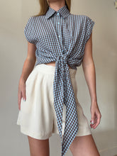Load image into Gallery viewer, Scanlan Theodore - Cropped Sleeveless Tie Front Check Shirt - Brown/Blue - 8
