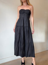 Load image into Gallery viewer, Shona Joy -  Linen Strapless Tiered Midi Dress - Black - 10
