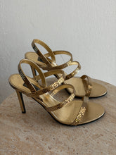 Load image into Gallery viewer, Versace - Metallic Multi Strap Heeled Sandals - Gold - 37.5
