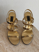 Load image into Gallery viewer, Versace - Metallic Multi Strap Heeled Sandals - Gold - 37.5
