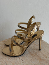 Load image into Gallery viewer, Versace - Metallic Multi Strap Heeled Sandals - Gold - 37.5
