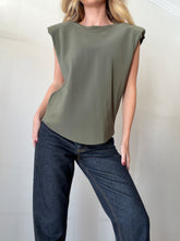Load image into Gallery viewer, Lillian Khallouf - Shoulder Pad Satin Tank - Khaki - S
