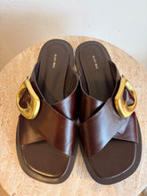 Load image into Gallery viewer, Alias Mae - Cross Over Slides - Brown w gold buckle - 39
