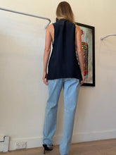Load image into Gallery viewer, Balmain Paris -  Silk Tank Top w Chain Detail - Navy- 42
