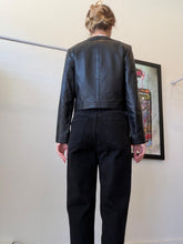 Load image into Gallery viewer, Derek Lam - Collarless 100% Lamb Leather Jacket w gold buttons - Black - 6
