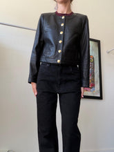 Load image into Gallery viewer, Derek Lam - Collarless 100% Lamb Leather Jacket w gold buttons - Black - 6
