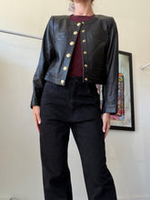 Load image into Gallery viewer, Derek Lam - Collarless 100% Lamb Leather Jacket w gold buttons - Black - 6
