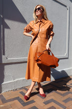 Load image into Gallery viewer, Oroton - Leather Shirt (M) &amp; Front Split Skirt (12) Set - Brick - M
