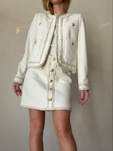 Load image into Gallery viewer, Rebecca Vallance - Boucle Blazer &amp; Mini Skirt Suit w gold trim - Cream - 10
