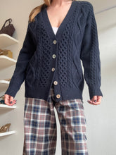 Load image into Gallery viewer, 3.1 Phillip Lim - Wool Cable Cardigan w silver buttons  - Navy - XS
