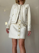 Load image into Gallery viewer, Rebecca Vallance - Boucle Blazer &amp; Mini Skirt Suit w gold trim - Cream - 10
