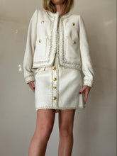 Load image into Gallery viewer, Rebecca Vallance - Boucle Blazer &amp; Mini Skirt Suit w gold trim - Cream - 10
