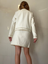 Load image into Gallery viewer, Rebecca Vallance - Boucle Blazer &amp; Mini Skirt Suit w gold trim - Cream - 10
