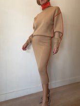 Load image into Gallery viewer, Victoria Beckham - Two Tone Merino Wool High Neck Midi Dress - Tan/Orange - XS - RRP$1,420
