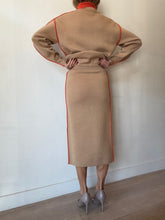 Load image into Gallery viewer, Victoria Beckham - Two Tone Merino Wool High Neck Midi Dress - Tan/Orange - XS - RRP$1,420
