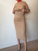 Load image into Gallery viewer, Victoria Beckham - Two Tone Merino Wool High Neck Midi Dress - Tan/Orange - XS - RRP$1,420
