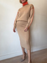Load image into Gallery viewer, Victoria Beckham - Two Tone Merino Wool High Neck Midi Dress - Tan/Orange - XS - RRP$1,420
