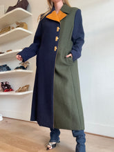 Load image into Gallery viewer, Tory Burch - Colour Block w Gold Hardware Coat - Colour Block Navy/Olive/Mustard - 14 - RRP$998
