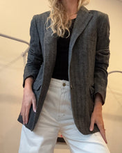 Load image into Gallery viewer, A.B - Cashmere Blend Herringbone Single Breast Jacket w Elbow Patch- Grey - 48
