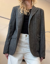 Load image into Gallery viewer, A.B - Cashmere Blend Herringbone Single Breast Jacket w Elbow Patch- Grey - 48
