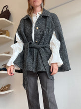 Load image into Gallery viewer, Draper James - Herringbone Collared Cape w belt - Grey - XS/S
