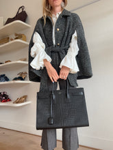 Load image into Gallery viewer, Draper James - Herringbone Collared Cape w belt - Grey - XS/S
